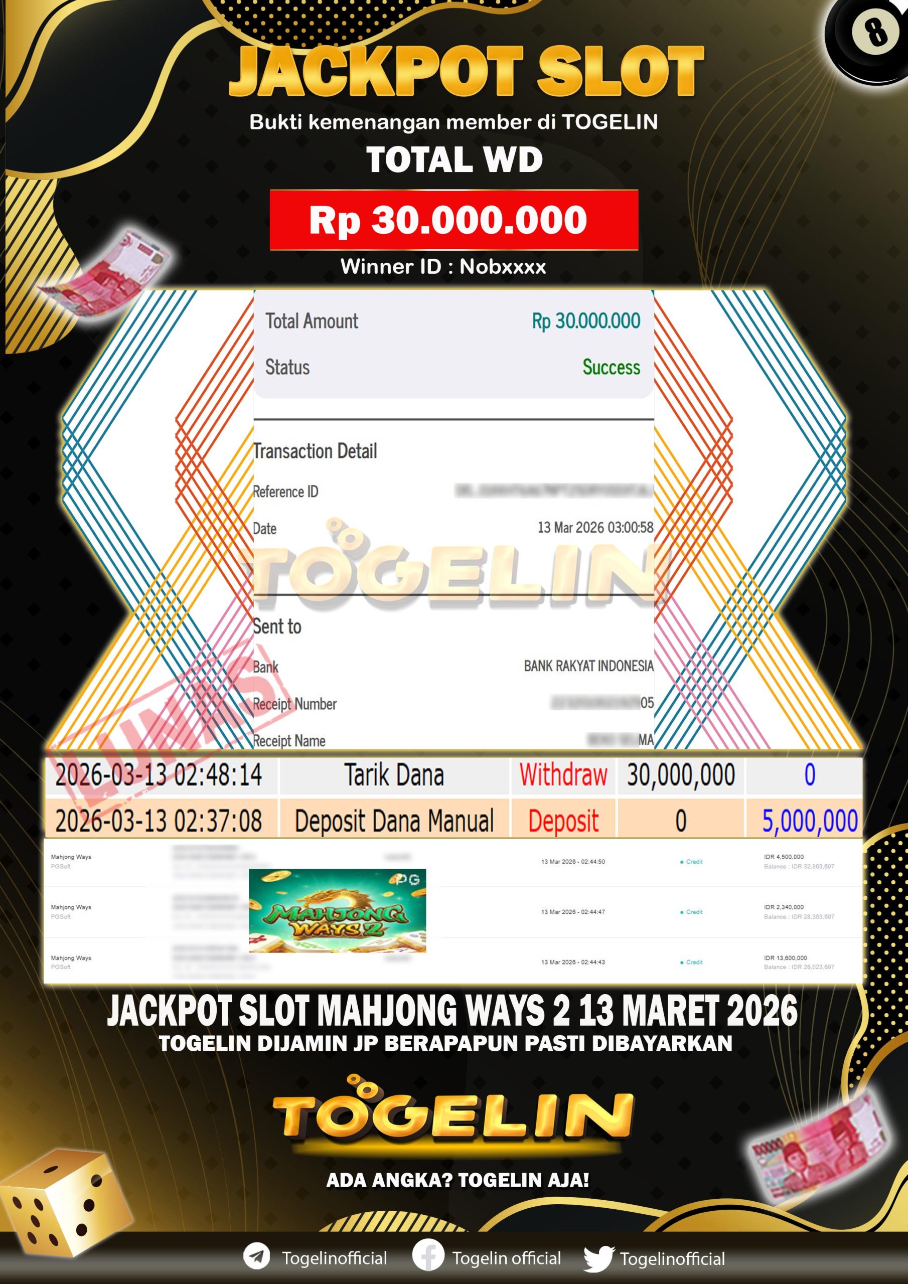 BUKTI JP TOGELIN 13 MARET 2026